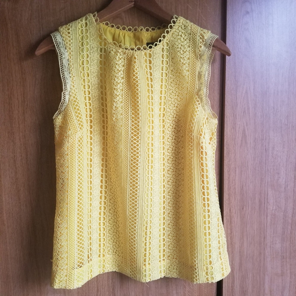 J. Crew Lemon Yellow Lace Top Fully Lined Sz 0